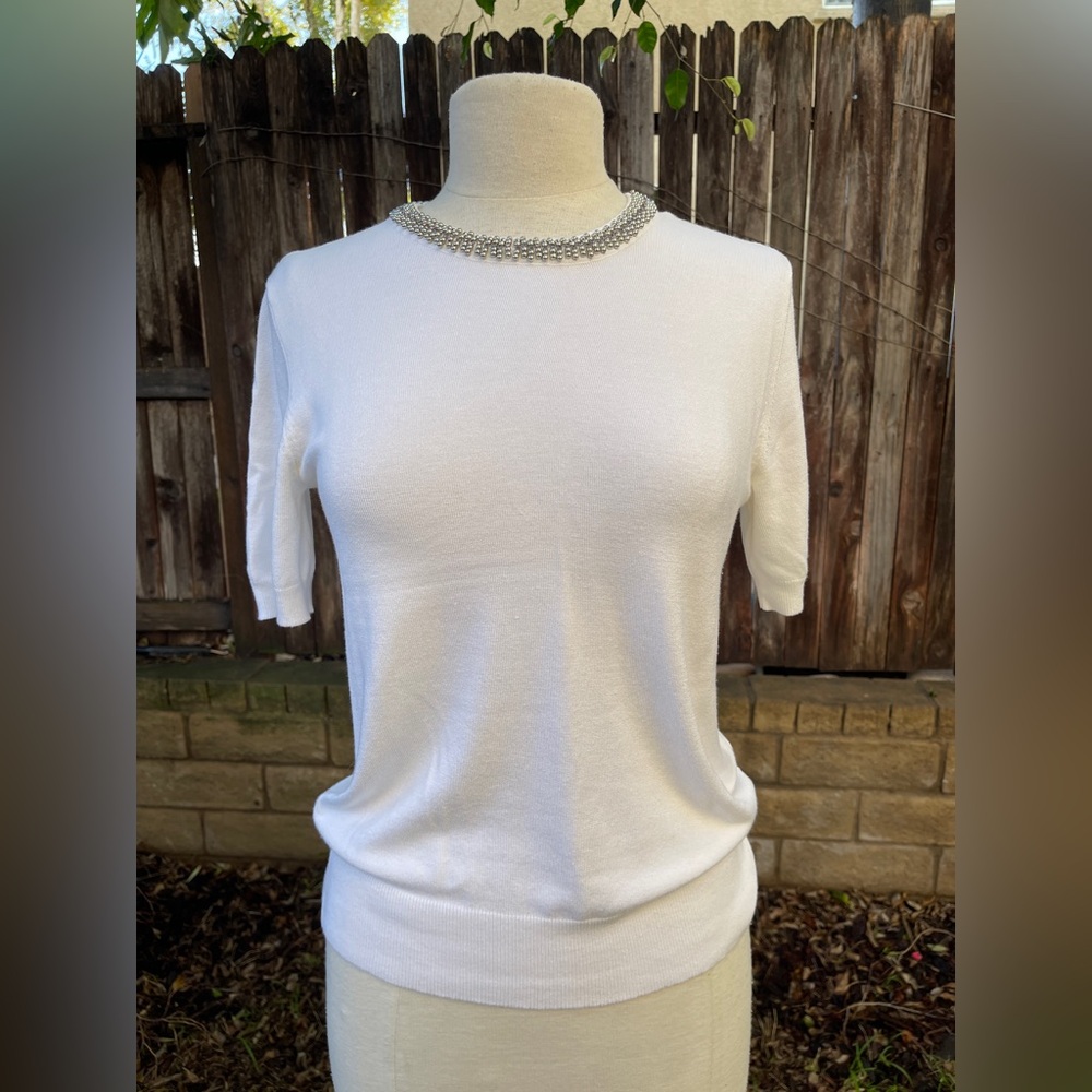 Zara White Short Sleeve Knitted Top minimalist career elegant Classic Old Money